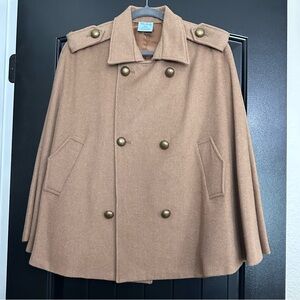 Kate Landry Camel Double-Breasted Wool Cape Coat